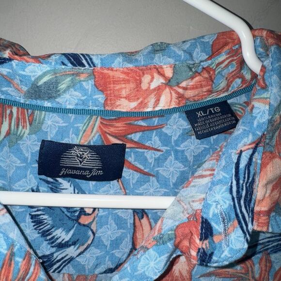 Havana Jim Blue Hawaiian Shirt Men’s XL Toucan Tropical Floral Bird Paradise - Picture 3 of 8